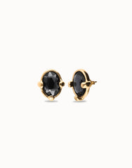Earrings With Grey Faceted Crystal - Gold
