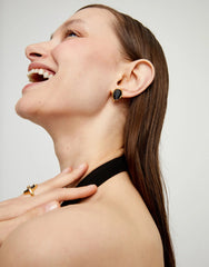 Earrings With Grey Faceted Crystal - Gold