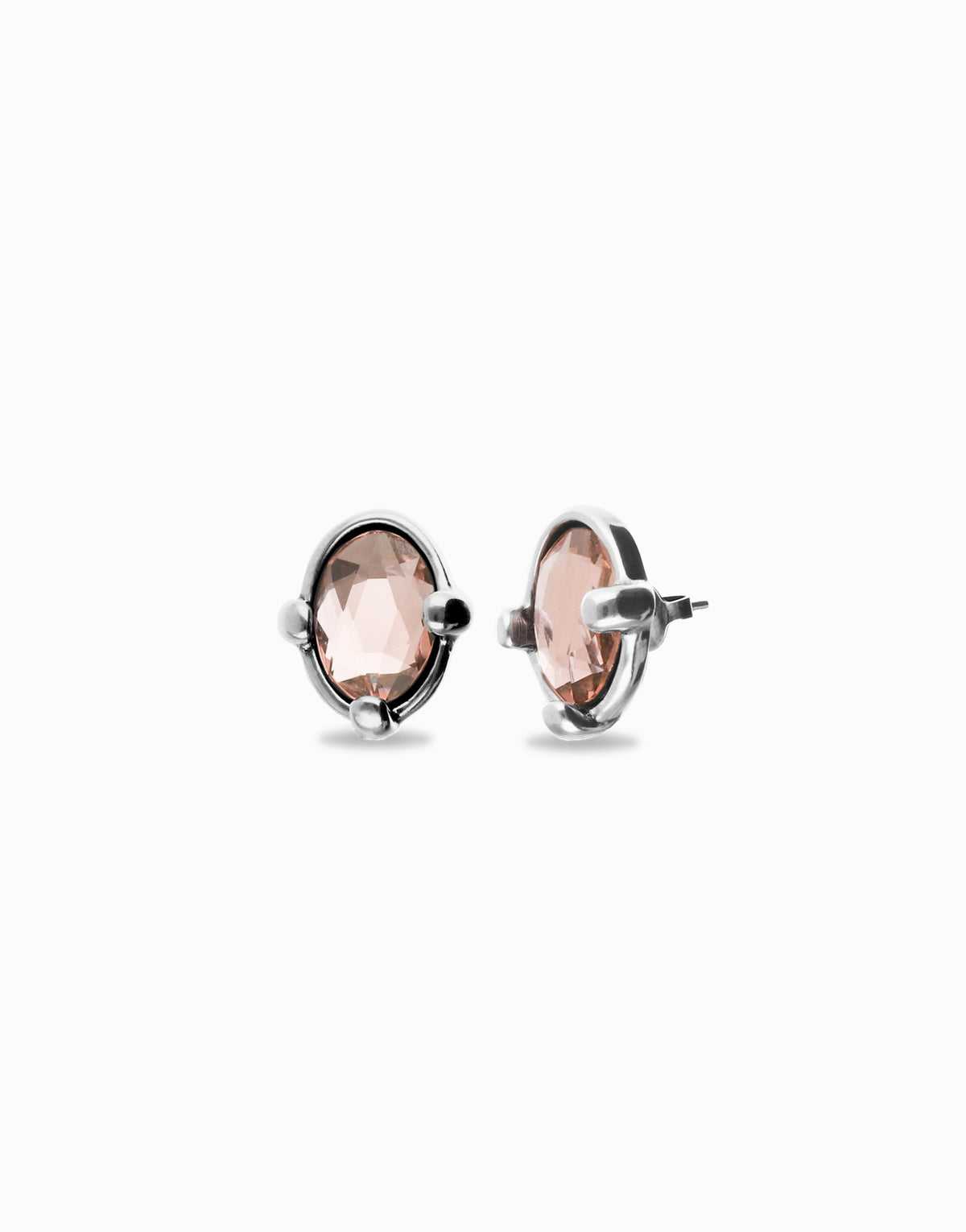 Earrings With Pink Faceted Crystal - Silver