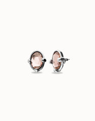 Earrings With Pink Faceted Crystal - Silver