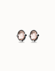 Earrings With Pink Faceted Crystal - Silver