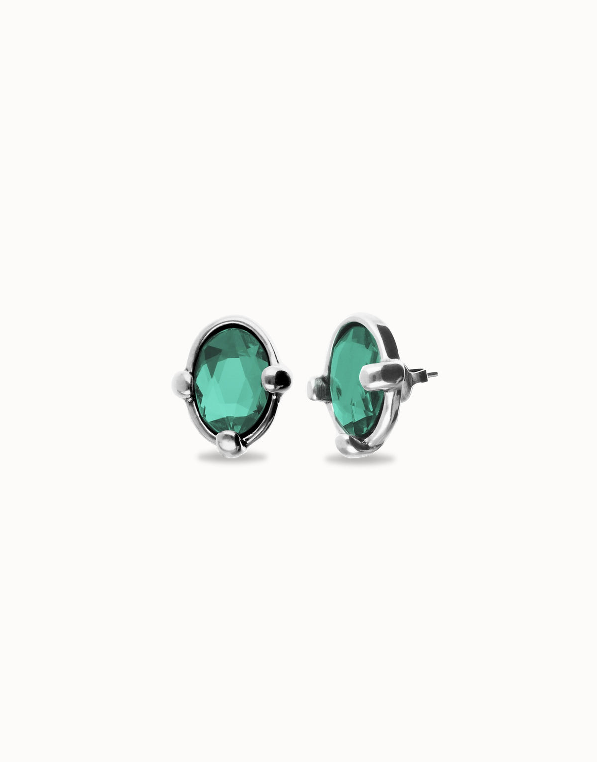 Earrings With Green Faceted Crystal - Silver