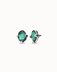 Earrings With Green Faceted Crystal - Silver