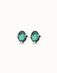 Earrings With Green Faceted Crystal - Silver