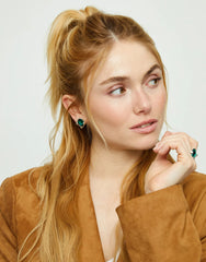 Earrings With Green Faceted Crystal - Silver