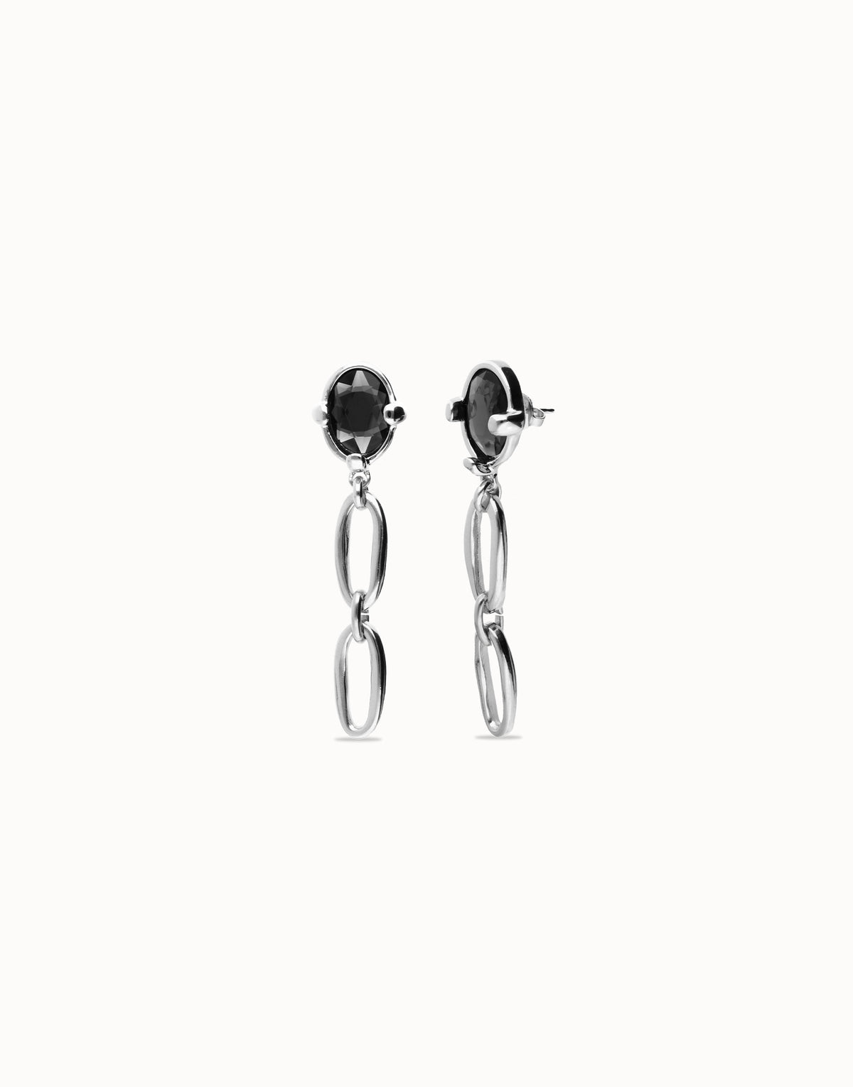 Long Earring With Grey Faceted Crystal - Silver