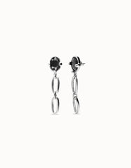 Long Earring With Grey Faceted Crystal - Silver