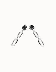 Long Earring With Grey Faceted Crystal - Silver