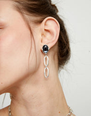 Long Earring With Grey Faceted Crystal - Silver