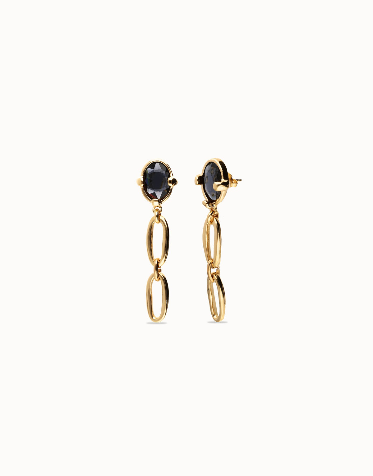 Long Earring With Grey Faceted Crystal - Gold