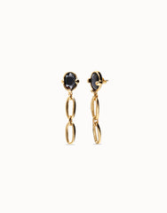 Long Earring With Grey Faceted Crystal - Gold