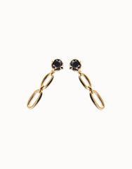 Long Earring With Grey Faceted Crystal - Gold