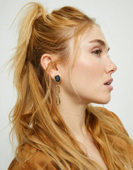 Long Earring With Grey Faceted Crystal - Gold