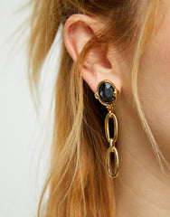 Long Earring With Grey Faceted Crystal - Gold