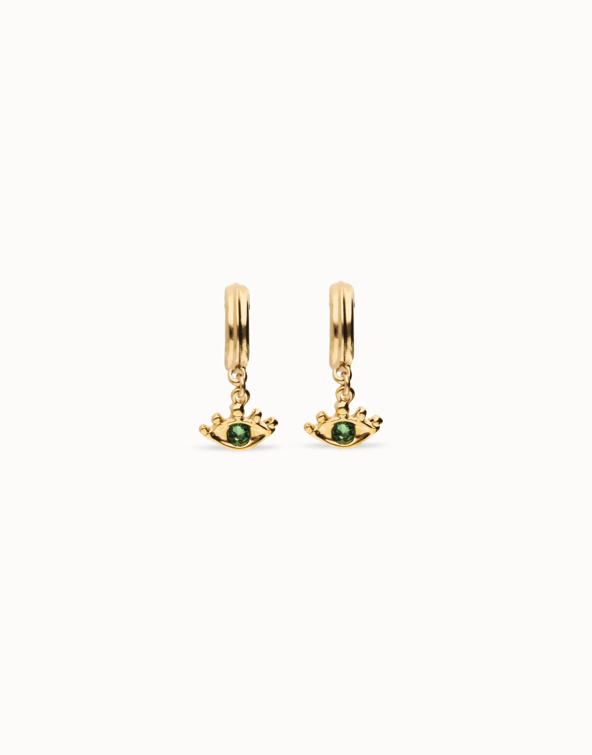 Hoop Earrings Plated In Gold 18K With An Eye Detail And Faceted Crystal In Green