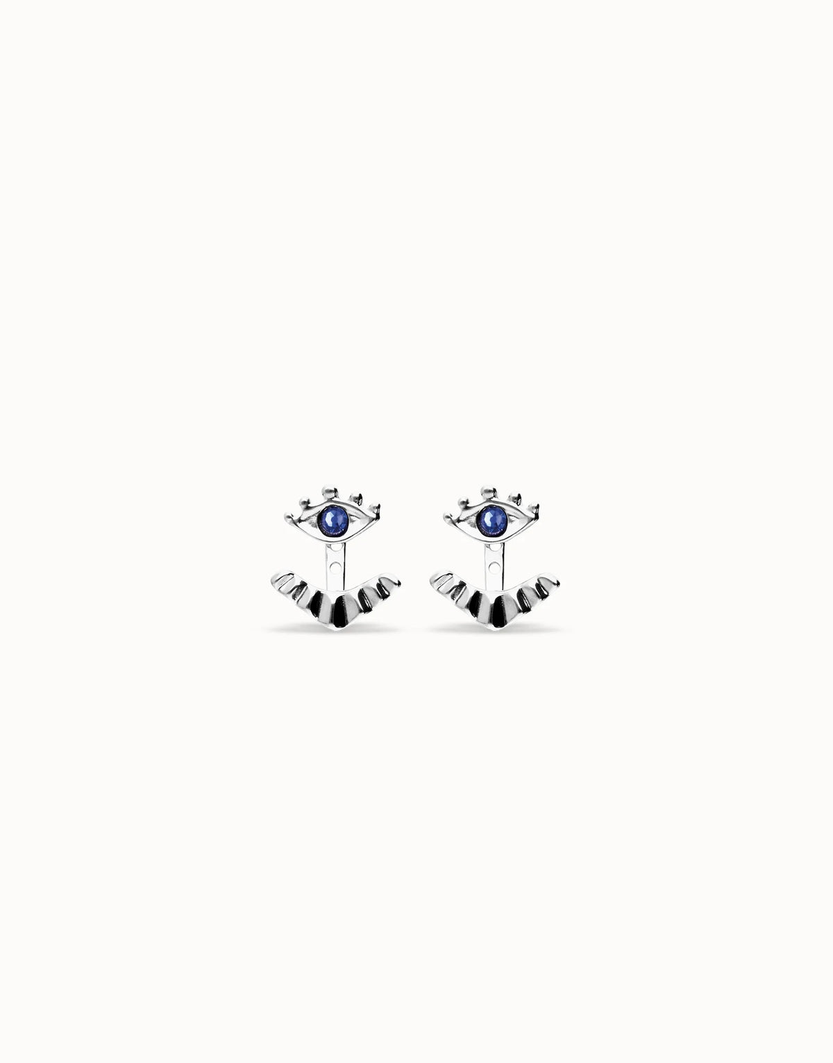 Earrings Plated In Sterling Silver With Detachable Eyelashes And A Blue Faceted Crystal