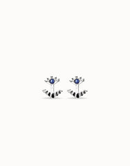 Earrings Plated In Sterling Silver With Detachable Eyelashes And A Blue Faceted Crystal