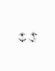 Earrings Plated In Sterling Silver With Detachable Eyelashes And A Blue Faceted Crystal