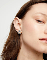 Earrings Plated In Sterling Silver With Detachable Eyelashes And A Blue Faceted Crystal