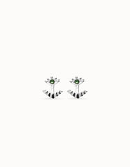 Earrings Plated In Sterling Silver With Detachable Eyelashes And A Green Faceted Crystal