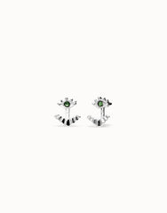 Earrings Plated In Sterling Silver With Detachable Eyelashes And A Green Faceted Crystal