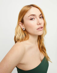 Earrings Plated In Sterling Silver With Detachable Eyelashes And A Green Faceted Crystal