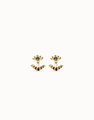 Earrings Plated In Gold 18K With Detachable Eyelashes And A Green Faceted Crystal