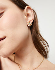 Earrings Plated In Gold 18K With Detachable Eyelashes And A Green Faceted Crystal