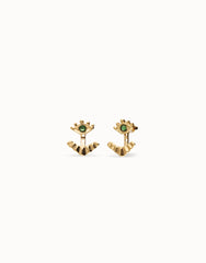 Earrings Plated In Gold 18K With Detachable Eyelashes And A Green Faceted Crystal