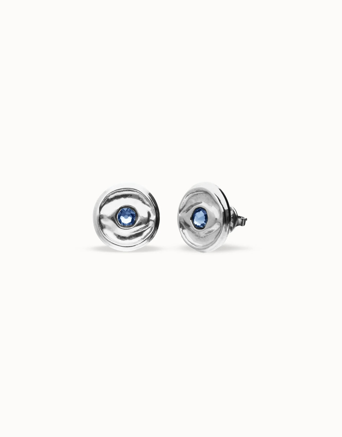 Earrings Plated In Sterling Silver With A Blue Faceted Crystal