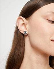 Earrings Plated In Sterling Silver With A Blue Faceted Crystal