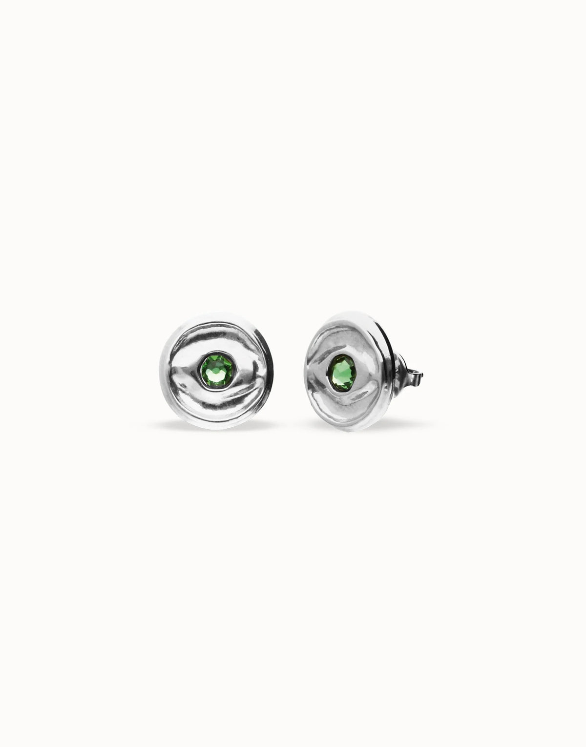 Earrings Plated In Sterling Silver With A Green Faceted Crystal