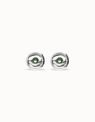 Earrings Plated In Sterling Silver With A Green Faceted Crystal
