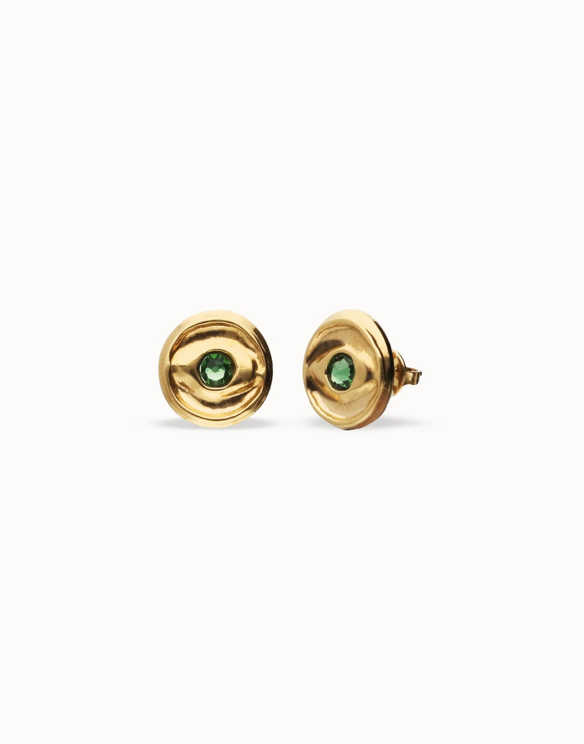 Earrings Plated In Gold 18K With A Green Faceted Crystal