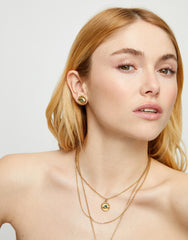 Earrings Plated In Gold 18K With A Green Faceted Crystal