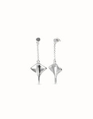 Sterling Silver Plated Metal Alloy Long Earrings In The Shape Of A Stingray