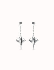 Sterling Silver Plated Metal Alloy Long Earrings In The Shape Of A Stingray