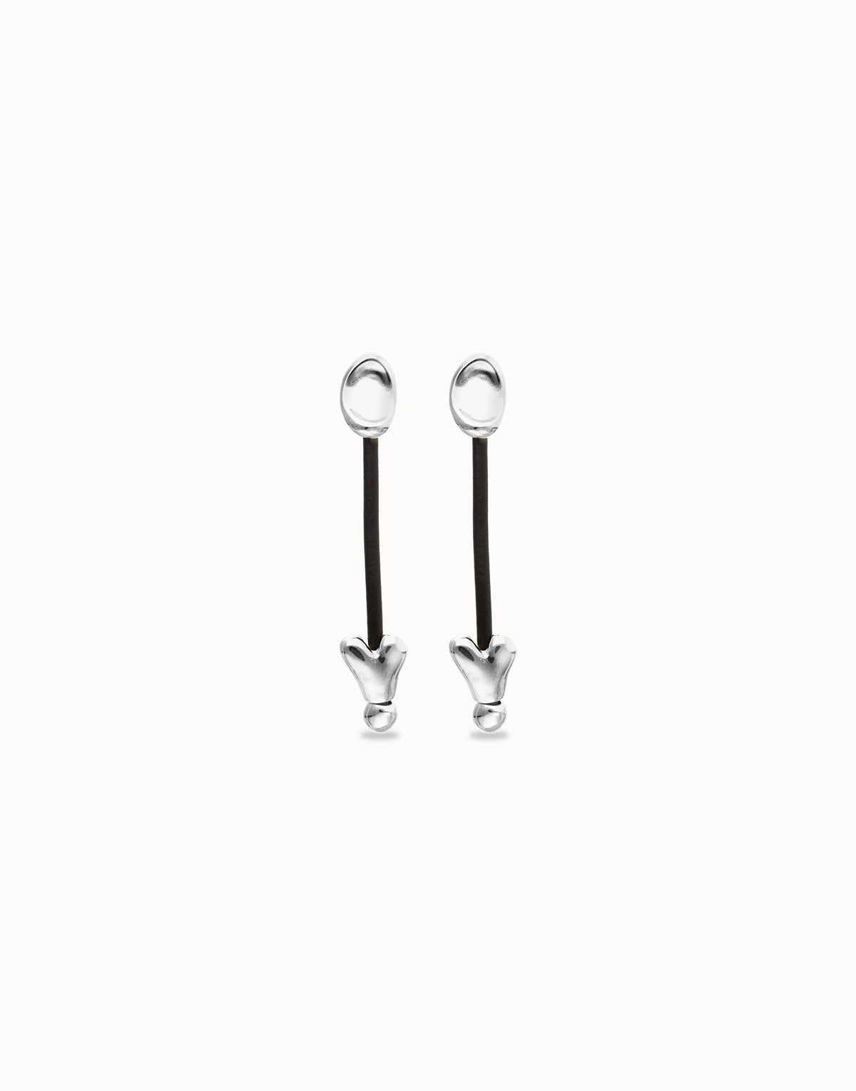 Leather And Sterling Silver Plated Long Earrings With Hearts