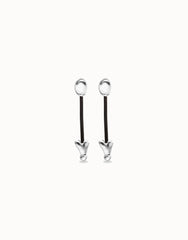 Leather And Sterling Silver Plated Long Earrings With Hearts