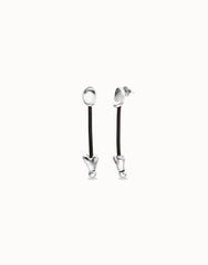 Leather And Sterling Silver Plated Long Earrings With Hearts