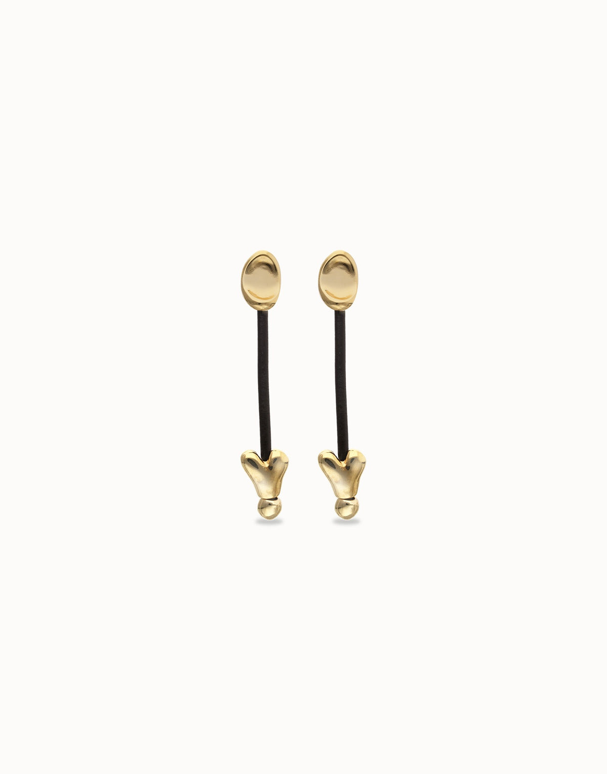 Leather And 18K Gold Plated Long Earrings With Hearts