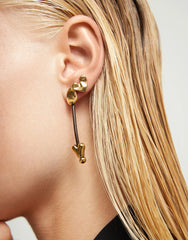 Leather And 18K Gold Plated Long Earrings With Hearts