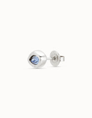 Single Stud Earring With Blue Stone - Silver