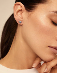 Single Stud Earring With Blue Stone - Silver