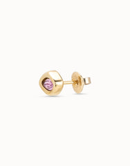 Single Stud Earring With Purple Crystal - Gold