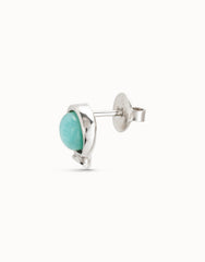 Single Stud Earring With Blue Crystal - Silver