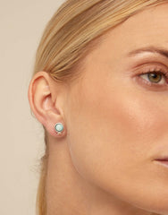 Single Stud Earring With Blue Crystal - Silver