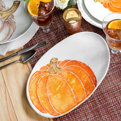 Pumpkins Small Oval Platter W/ Pumpkin