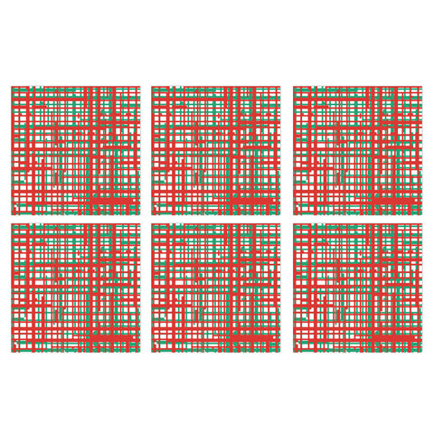 Papersoft Napkins Plaid Green & Red Cocktail Napkins (pack Of 20) - Set Of 6