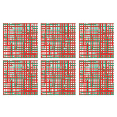 Papersoft Napkins Plaid Green & Red Cocktail Napkins (pack Of 20) - Set Of 6